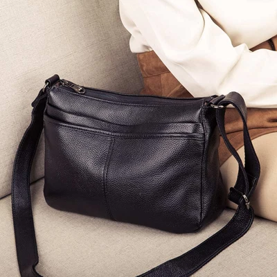 black Женская сумка из натуральной кожи Курьерские сумки Feminina Bolsa Роскошные Сумки Для женщин сумки дизайнер дамы сумка кошелек - Цвет: black