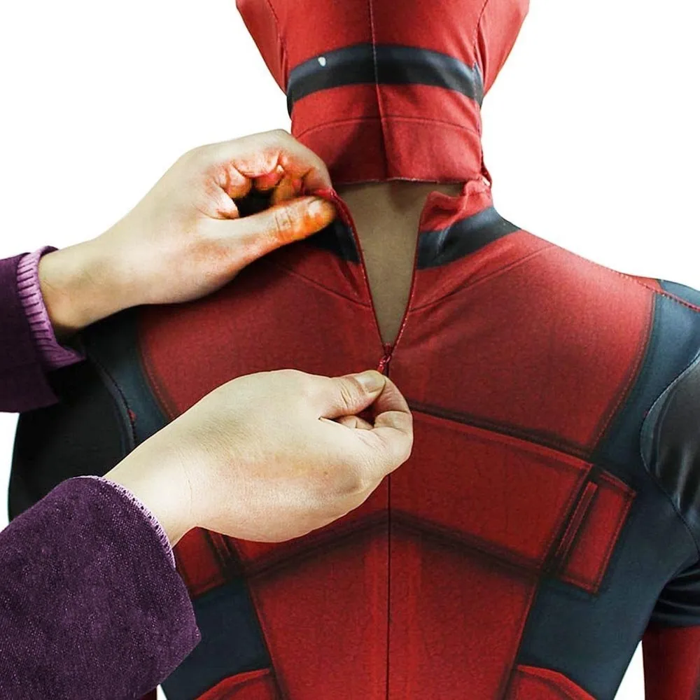 3D с героями комиксов Марвел, всего тела спандекс Deadpool костюм x men комиксов фильма «Дэдпул»; рубашки смерти костюм из лайкры с капюшоном “Дэдпул”, доступные в Косплэй костюм боди
