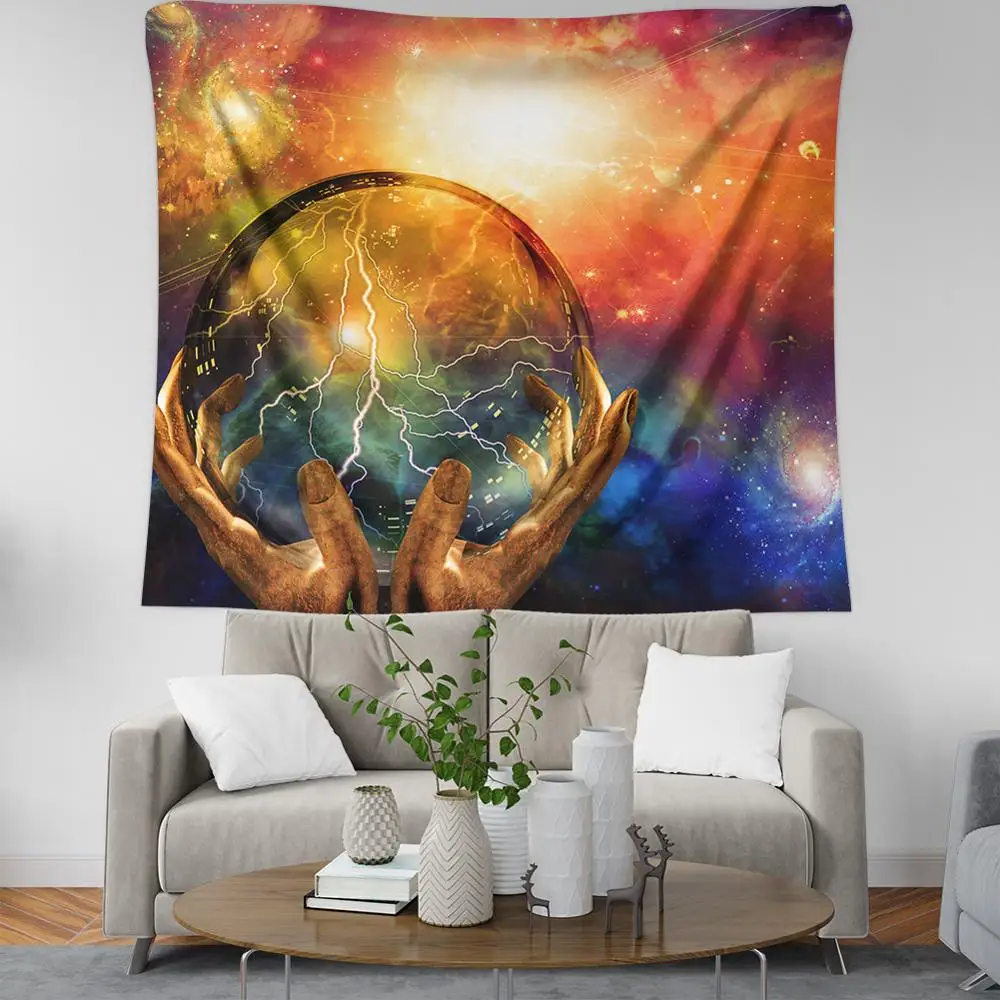 

3d earth psychedelic tapestry wall sheet gold hand wall blanket muur doek hippie decor wall hanging tapestry
