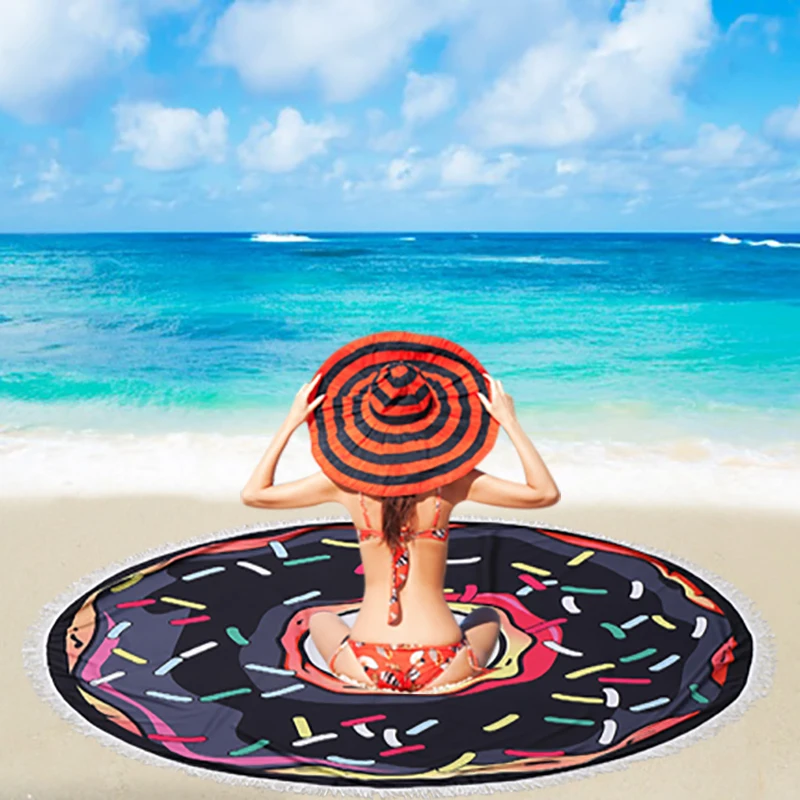 Летнее круглое пляжное 3d полотенце uпятница в форме пончика черные женские