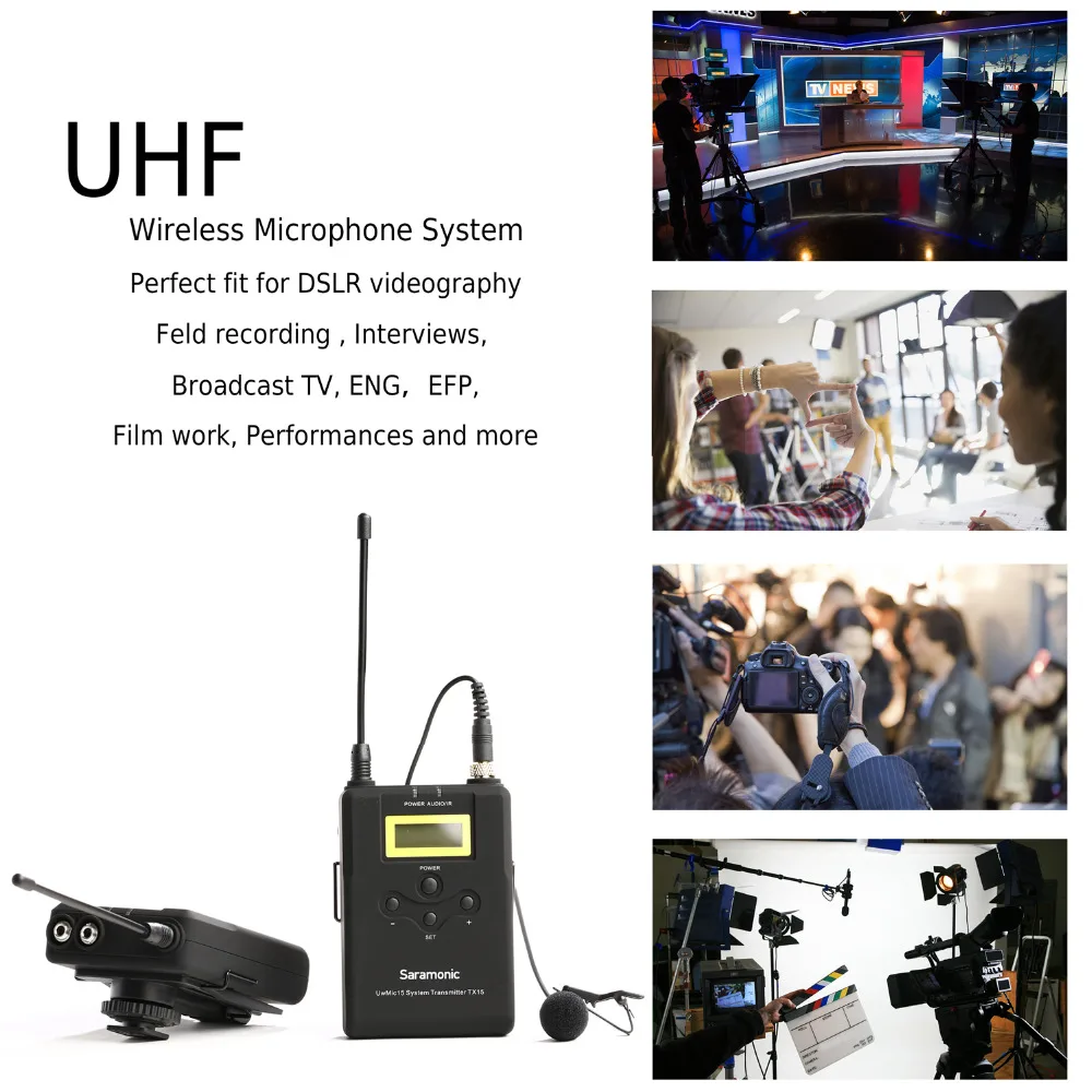 SaramonicWireless микрофонная система, UHF 15 канальный всенаправленный микрофон для DSLR камеры, видеокамеры, интервью, ENG