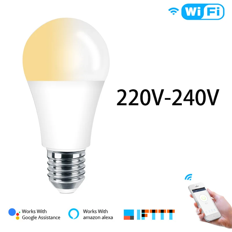 1PC of 220V Smart Life/Tuya приложение дистанционное управление работает с Alexa Echo Google E27 E26 wifi-патрон, умный свет лампы светодиодный светильник 7 Вт Теплый Холодный белый - Комплект: 1PC of 220V