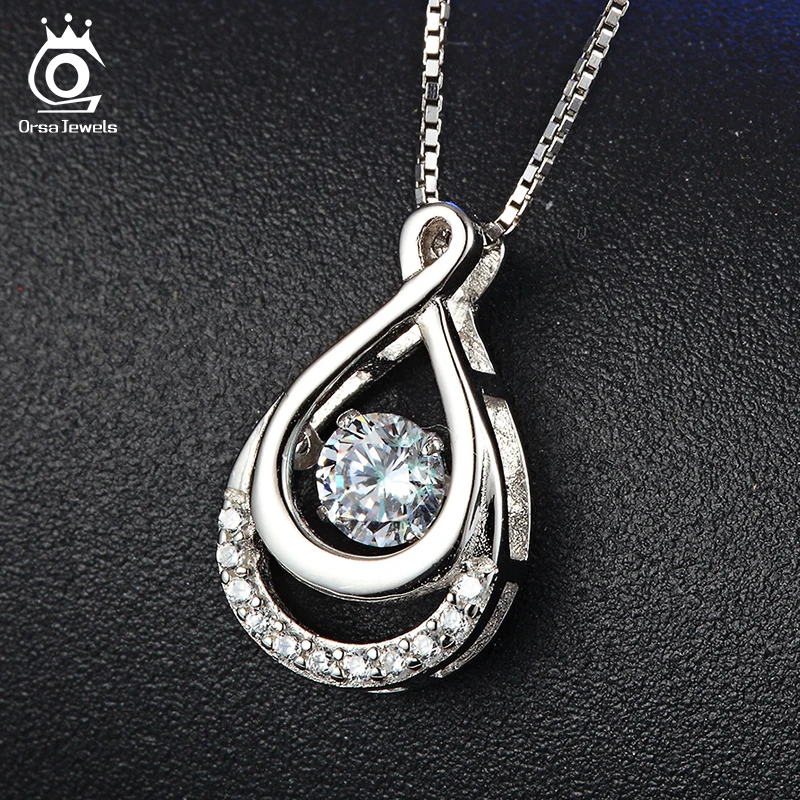ORSA JEWELS Твердые 925 Серебряные женские ожерелья двойная бесконечность педанты с подвижным кристаллом вечность ювелирные изделия SN50