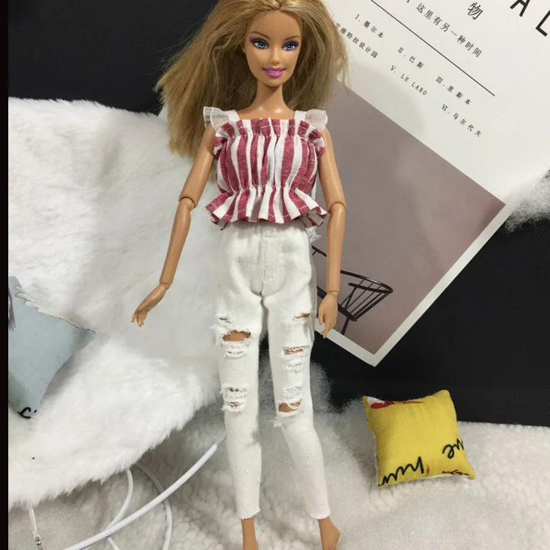 2 шт./компл. Blyth Doll Clothes полосатая короткая рубашка + рваные джинсы для Pants Azone Pullip ob24