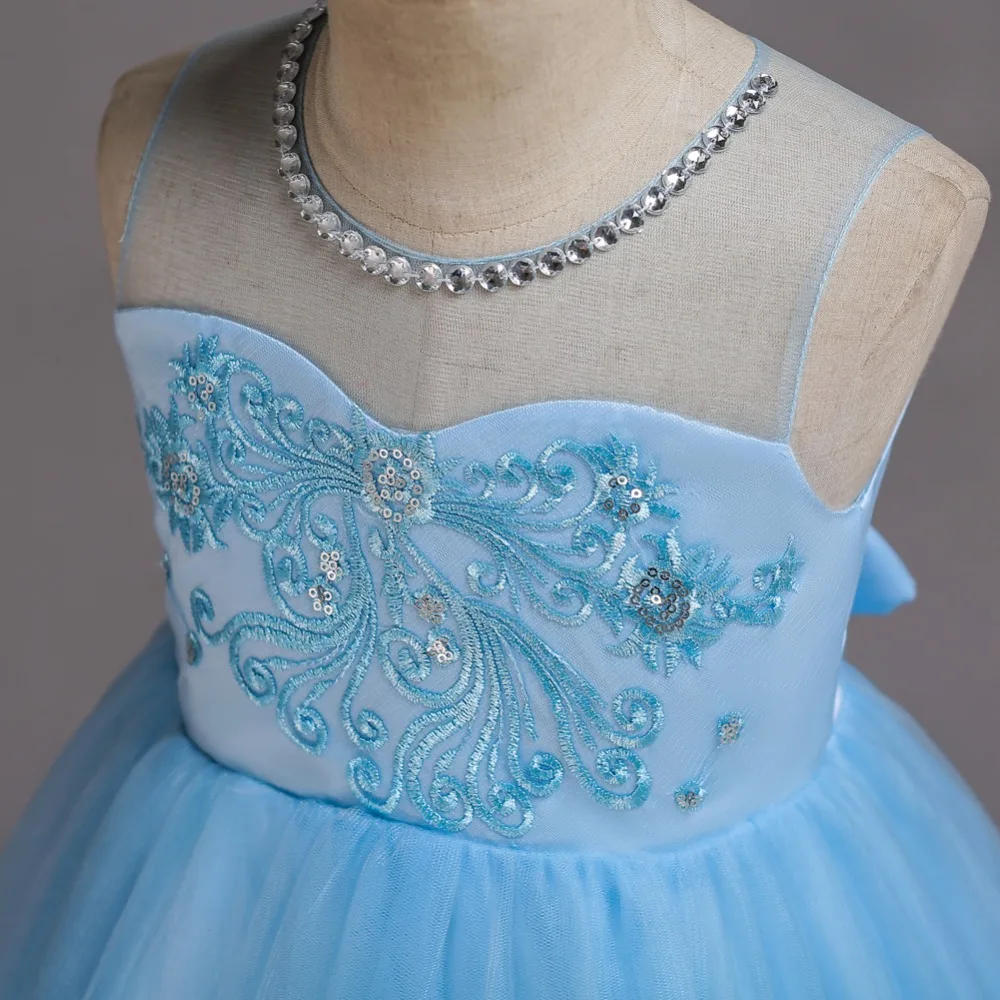 2019 Girl Diamond Princess Flower Lace Dress Border Kids Dresses Girls Ball Gown Party Vestidos Birthday Christmas -Pink | Детская