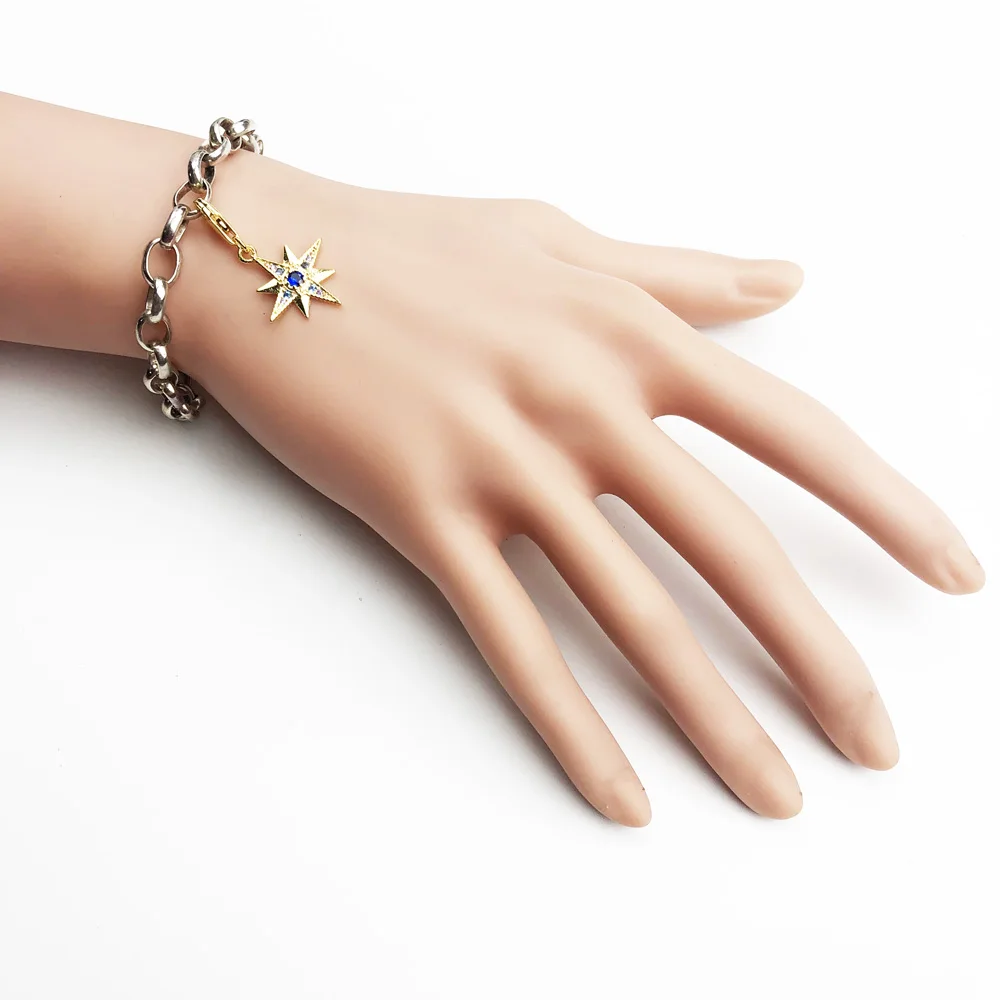 Золотая звезда подвески оберег 2018 Новинка Королевское модное украшение 925 Стерлинговое серебро Винтажный подарок для женщин и мужчин Подходит для браслета и ожерелья.