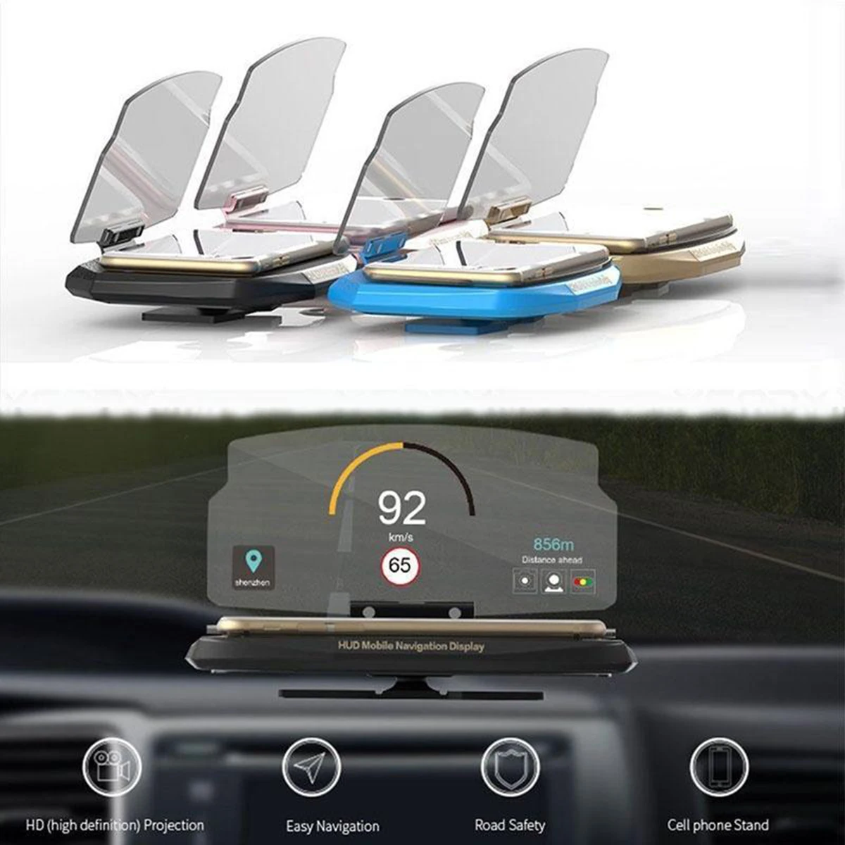Universal Head Up Display Car HUD Phone GPS Navigation Image Reflector Cell Holder Mount (Blue) | Автомобили и мотоциклы