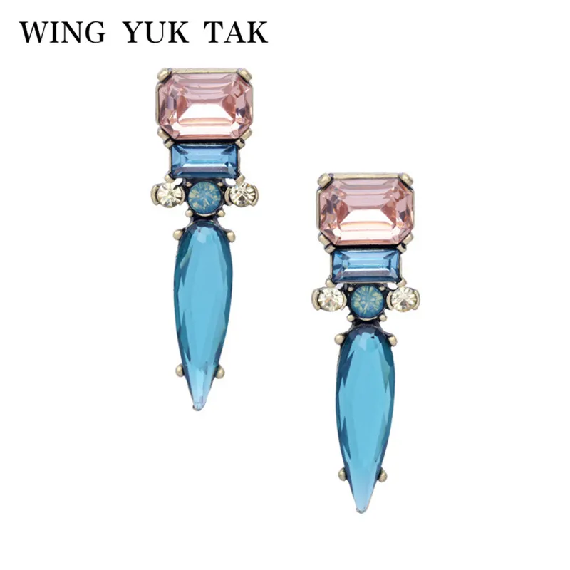 Женские серьги гвоздики в стиле панк wing yuk tak синие стеклянные с кристаллами
