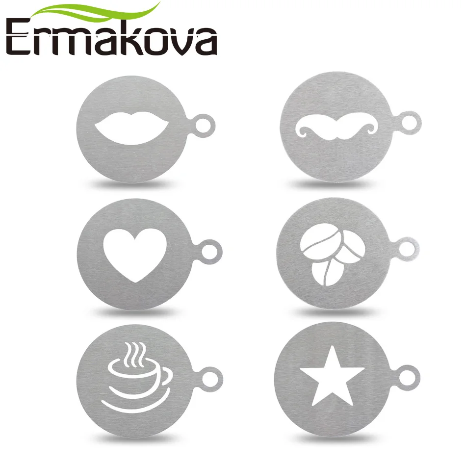 ERMAKOVA 6 шт./партия Нержавеющая сталь Кофе трафарет чайник латте художественная