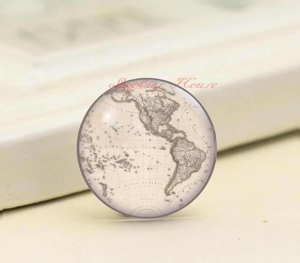 

Handmade Round Map photo glass Cabochons, Jewelry Finding Cameo Pendant Settings, (F008-1019)