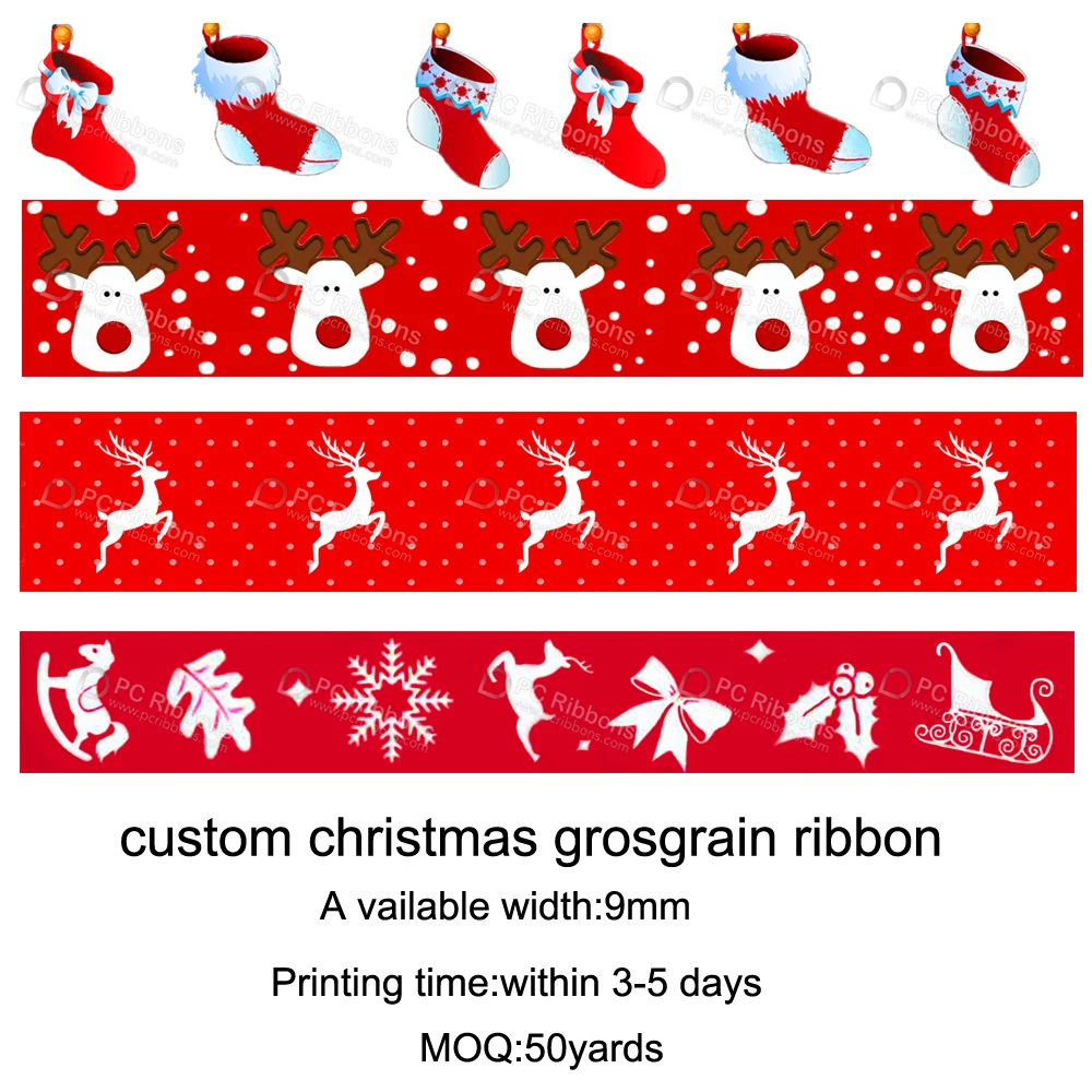 

Custom 3/8" red christmas pattened printed grosgrain ribbon 9mm 50 yards christmas decorations gift wrapping diy bows
