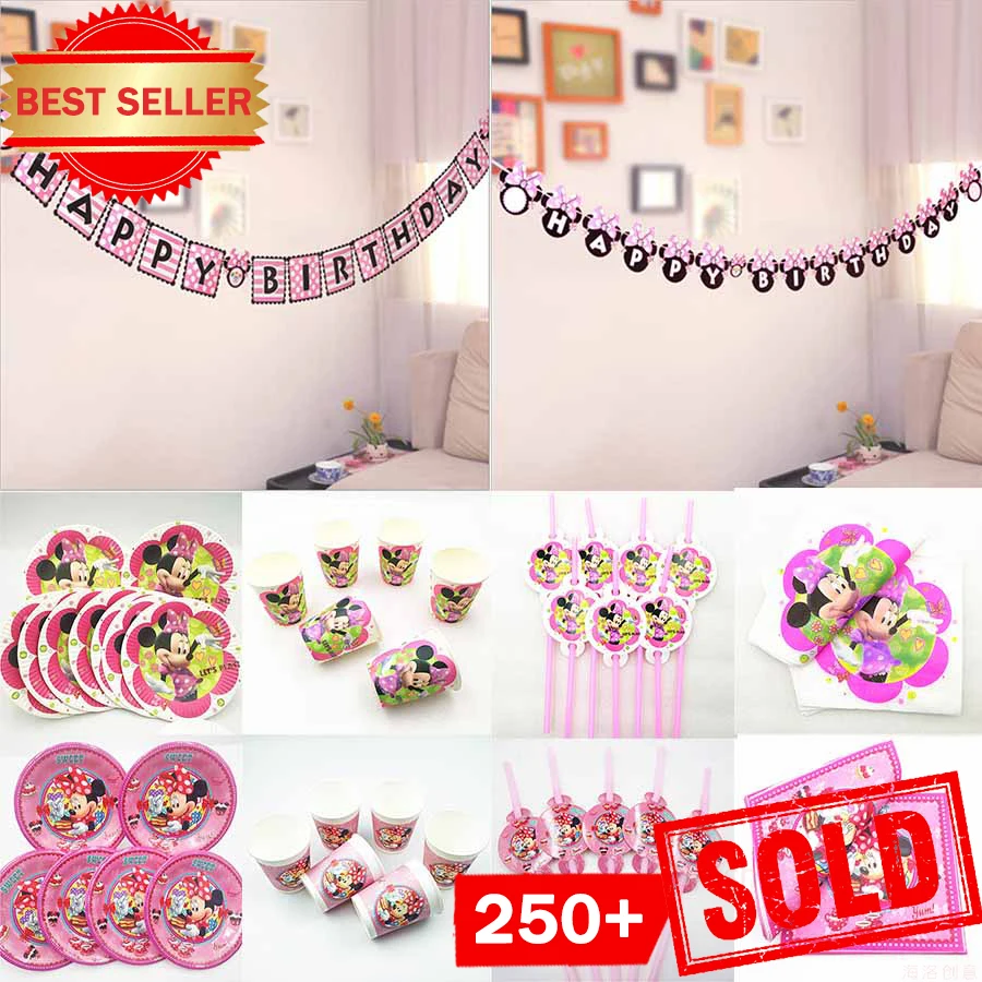 

Minnie Mouse Party Supplies Disposable Tableware Festival Favors Baby Shower Decorations Kids Birthday Party Decoration Set