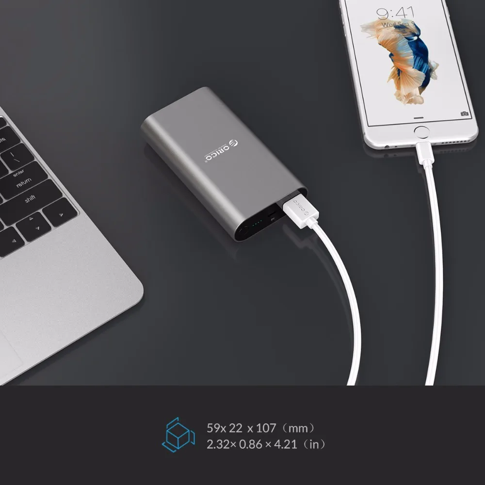 ORICO QC3.0 power Bank алюминий 10050mA Универсальное портативное быстрое зарядное