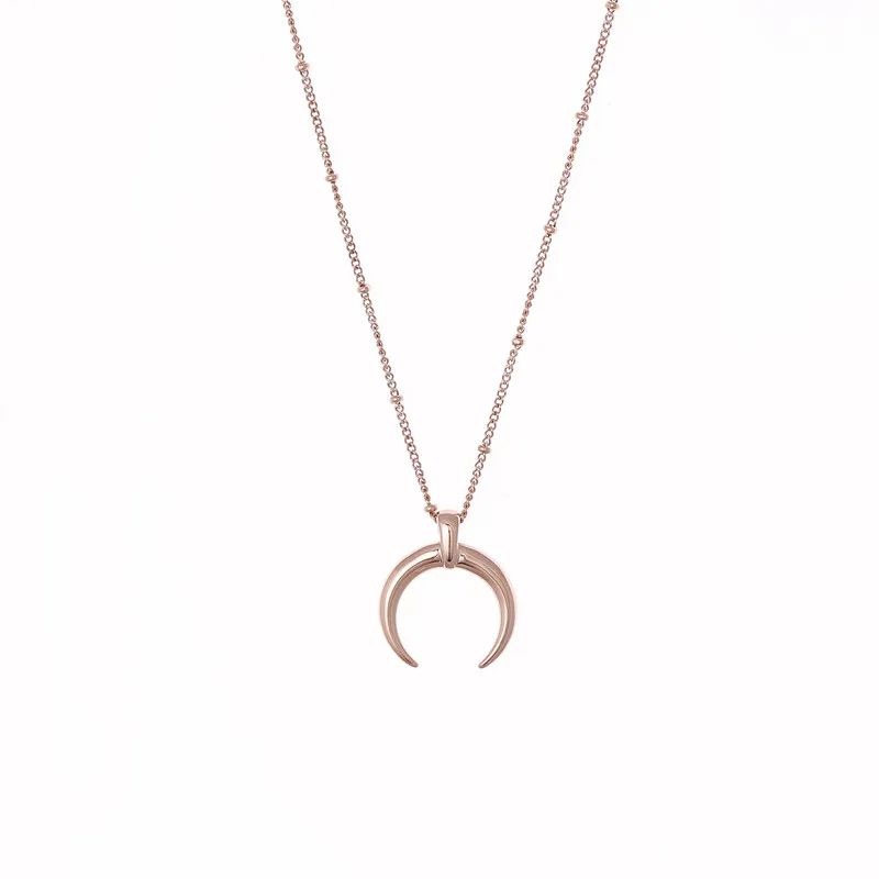 rose gold Ожерелье из нержавеющей стали с подвеской в виде рога Луны Leia, ожерелье из бисера, ожерелье в виде шарика, ожерелье с подвеской в виде новой луны, подарок на день матери - Окраска металла: rose gold