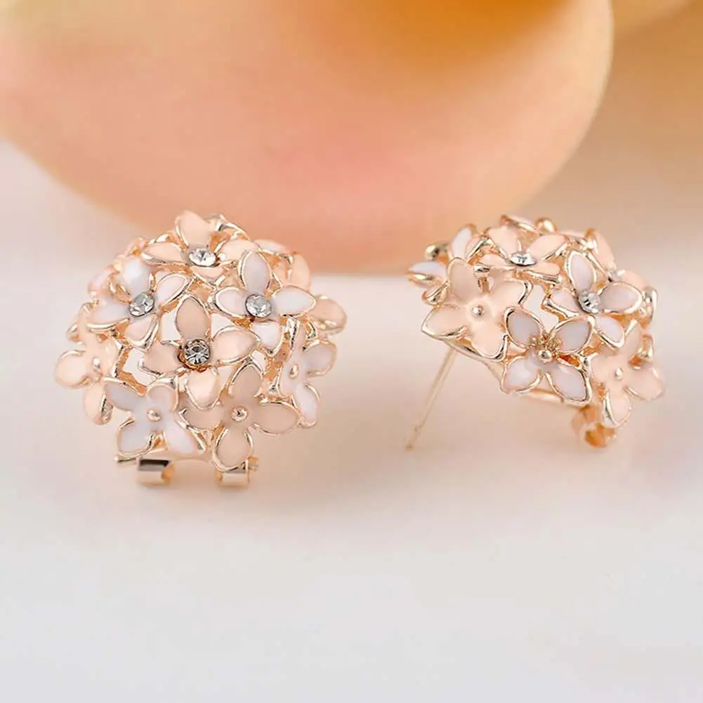 Pink Stud Earrings for Women Female Boucle Crystal Flower Clover Earring Gold Bijoux Jewelry Brincos New Year Birthday Gift | Украшения и