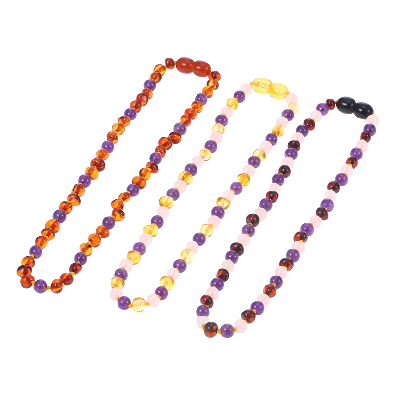 HAOHUPO Янтарное ожерелье для прорезывания зубов круглые бусины из натуральных