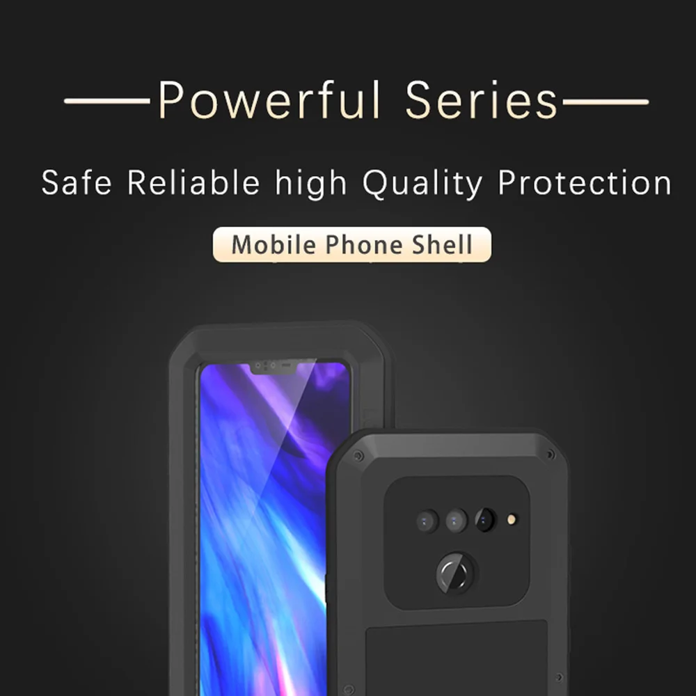 

LOVE MEI Powerful Case for LG V40 ThinQ Case Heavy Duty Shockproof Case Quality TPU Hard Metal Cover & Toughened Glass 6.4 inch