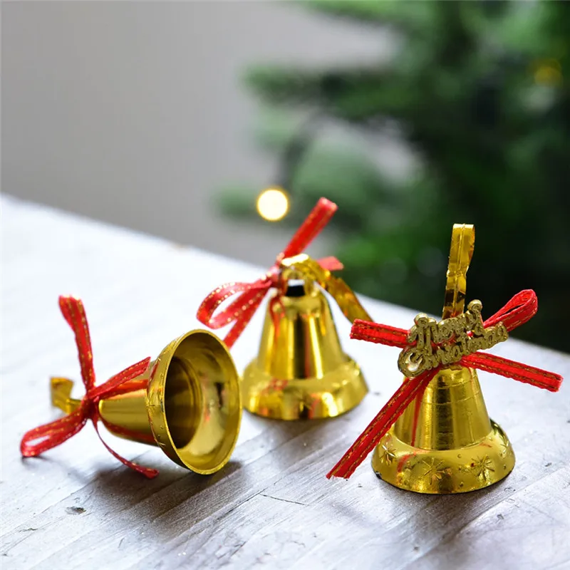 DIY мини золотые рождественские колокольчики, часы с бантом, буквенные открытки, Подвесные Украшения для рождественской елки, украшения, новогодние, вечерние, аксессуары для декора
