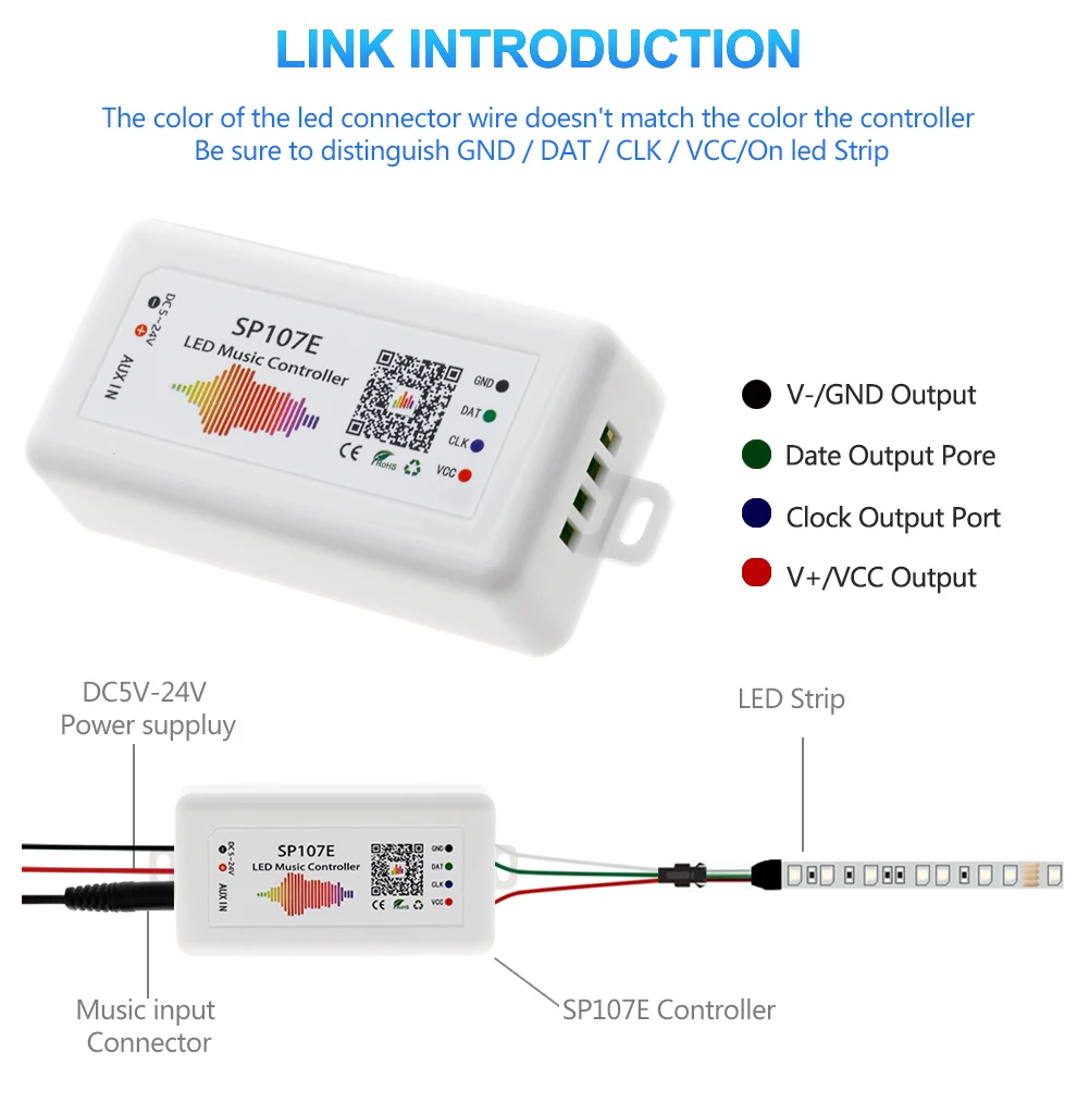 SP107E Bluetooth светодиодный музыкальный контроллер полноцветный пиксель IC SPI контроллеры от смартфона приложение для WS2812B WS2813 SK6812 Светодиодная лента