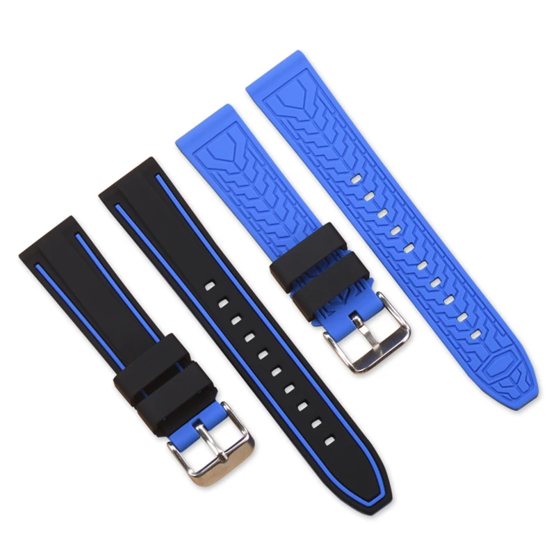 BEAFIRY Soft Silicone Rubber Watch Band Strap 20mm 22mm 24mm Waterproof Watchband black grey orange blue red yellow white sport