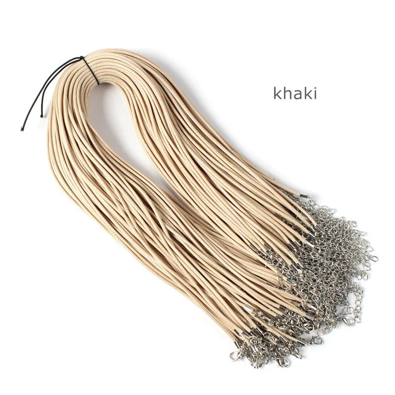 10pcs Khaki cord 18 дюймов вощеный хлопковый шнур для ожерелья с застежкой "Лобстер" 2 дюйма удлиненная цепочка кожаный шнур для изготовления ювелирных изделий своими руками HK143 - Цвет: 10pcs Khaki cord
