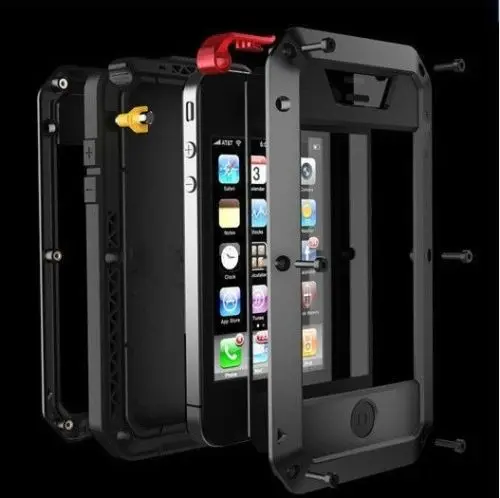 New doom armor Dirt Shock Waterproof 4proof Metal Aluminum cell phone case For iphone 4 4s 5 5c 5s SE 6 Plus With Tempered glass |