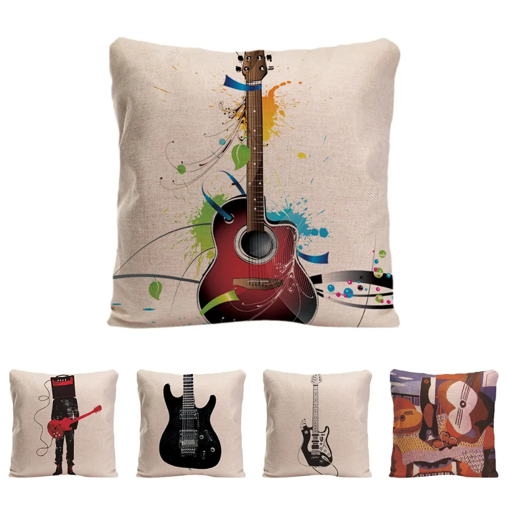 Разноцветный чехол для подушки с рисунком гитары декоративная подушка