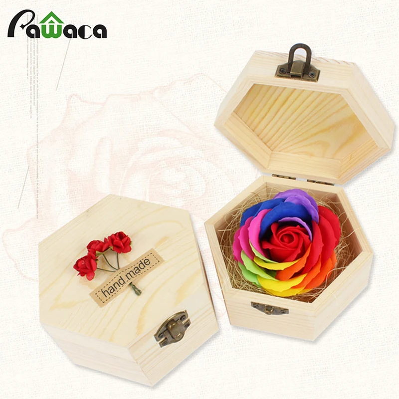 Мыло Роза + деревянной коробке Magic искусственные розы лепесток ручной работы