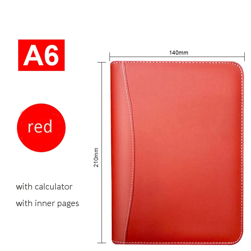 A6 red A6, A5, B5, блокнот для путешествий из искусственной кожи, ежедневник, ежедневник, ежедневная заметка, блокнот, блокнот, на молнии, с 6 кольцами, в подарок, 1086B - Цвет: A6 red