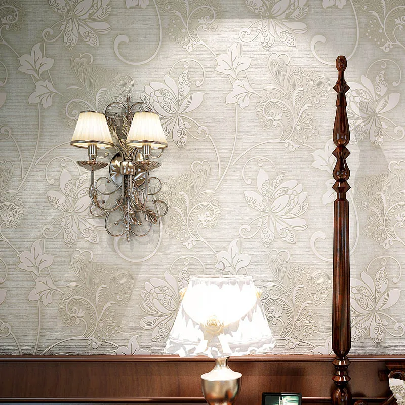 

0.53*10M Non-Woven Flocking Flower Wallpaper Rolls For Living Room Bedroom