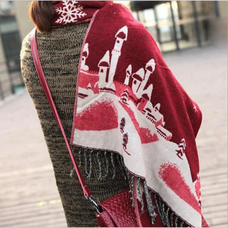Женский зимний шарф Рождественский подарок снежный принт обертывания