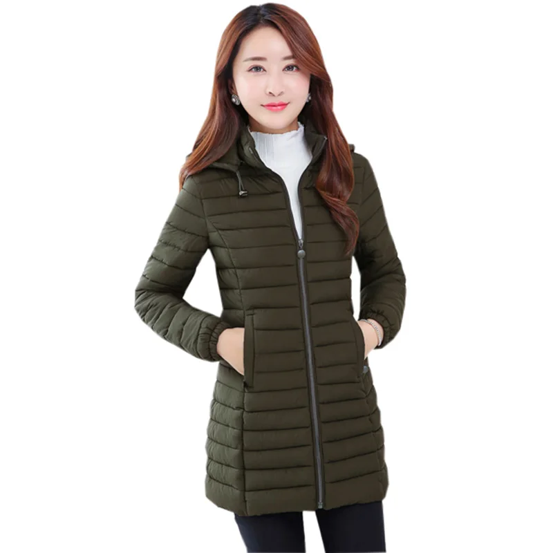 

Ultra Light Women Cotton Coats 2018 Autumn Winter Long Slim Thin Parkas Jackets Female Casual Army Green Down Cotton Coat FP1023