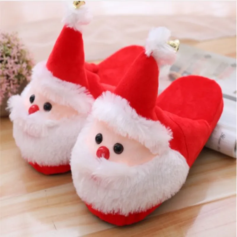 

FAYUEKEY Autumn Winter Unisex Home Christmas Santa Claus Soft Plush Slippers Lovers Indoor\ Floor Warm Bedroom Flat Shoes Gift