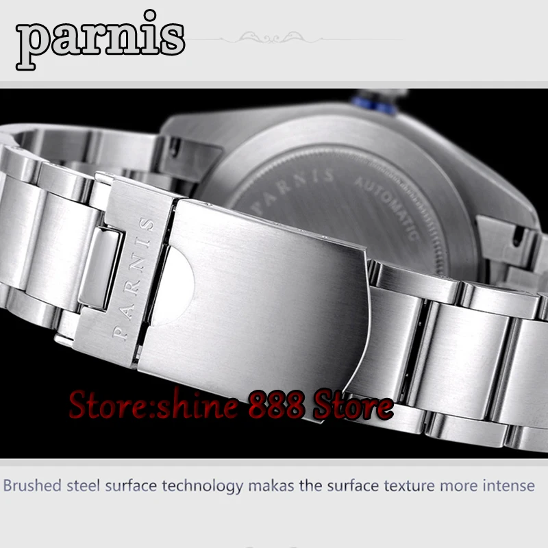 41 мм Parnis автоматические часы Для мужчин полный Нержавеющая сталь световой авто