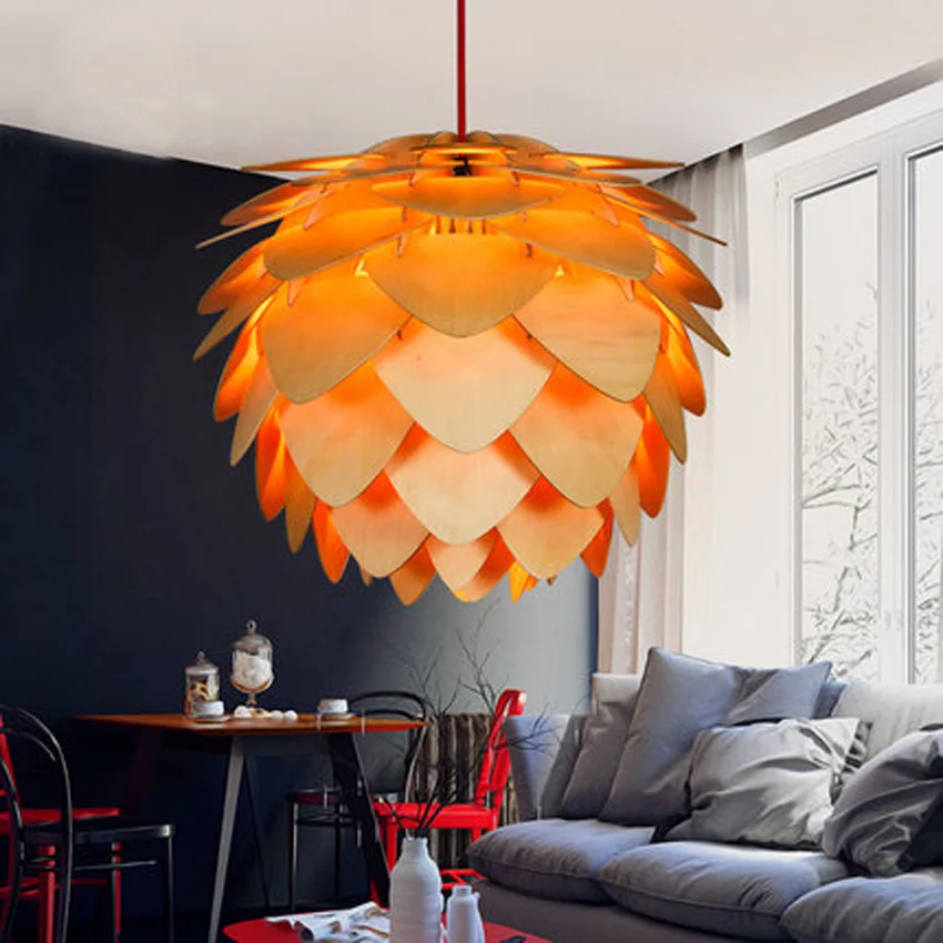 Современные деревянные подвесные лампы Pinecone DIY диаметр 30/45/60 см абажур для