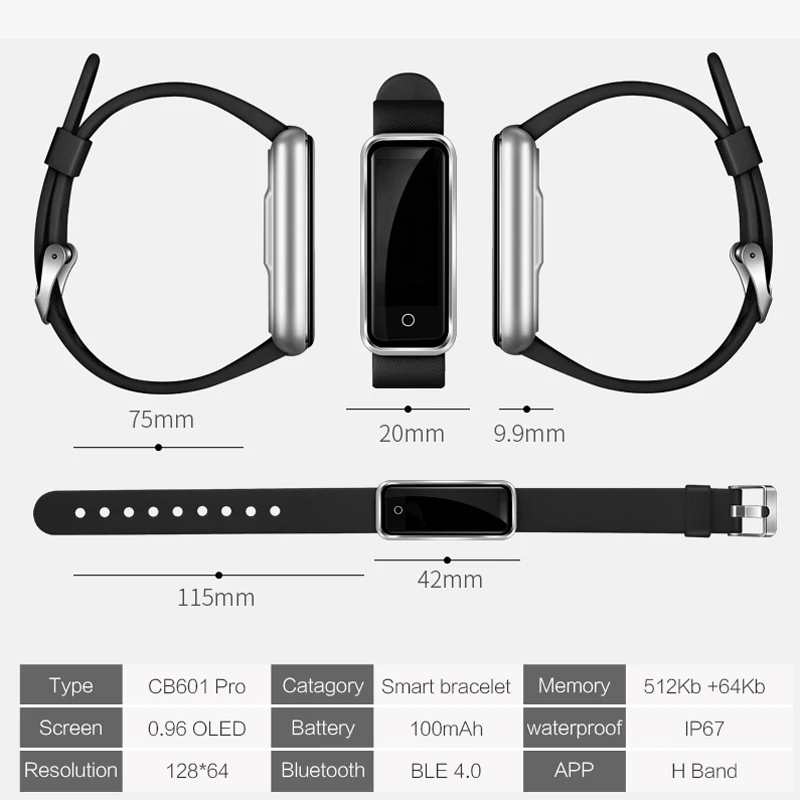 SENBONO Bluetooth умный Браслет CB601 Pro OLED ips HD цветной экран сердечный ритм кровяное