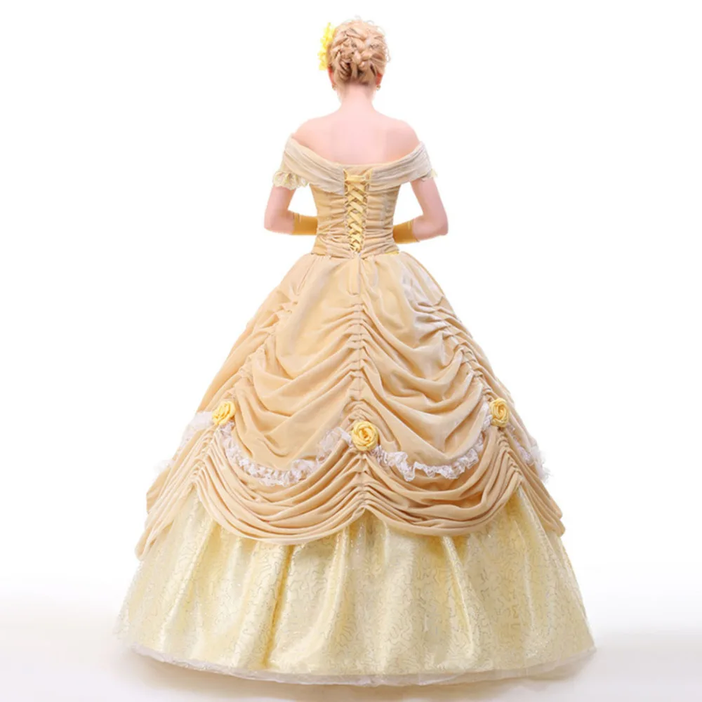 Красавица и Чудовище принцесса Белль косплей роскошное атласное платье бальное