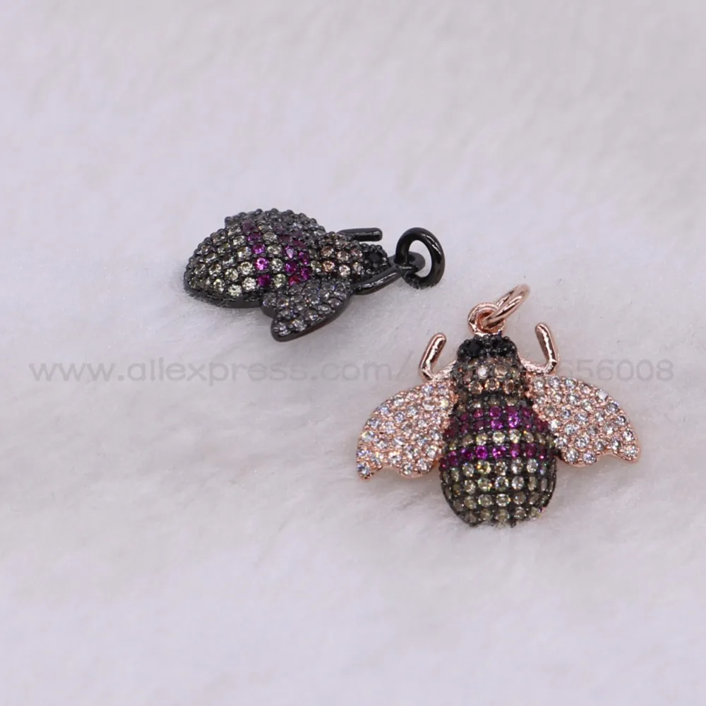 8Pcs High quality Cute Tiny insect micro pave CZ metal pendant Mix color lifelike BEE charms jewelry 2695 | Украшения и