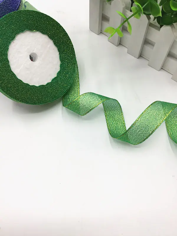 Grass green Многоцветный выбор(25 ярдов/рулон) 6/8 ''(20 мм) блеск лямки/подарок Обёрточная бумага с кружевной лентой - Цвет: Grass green