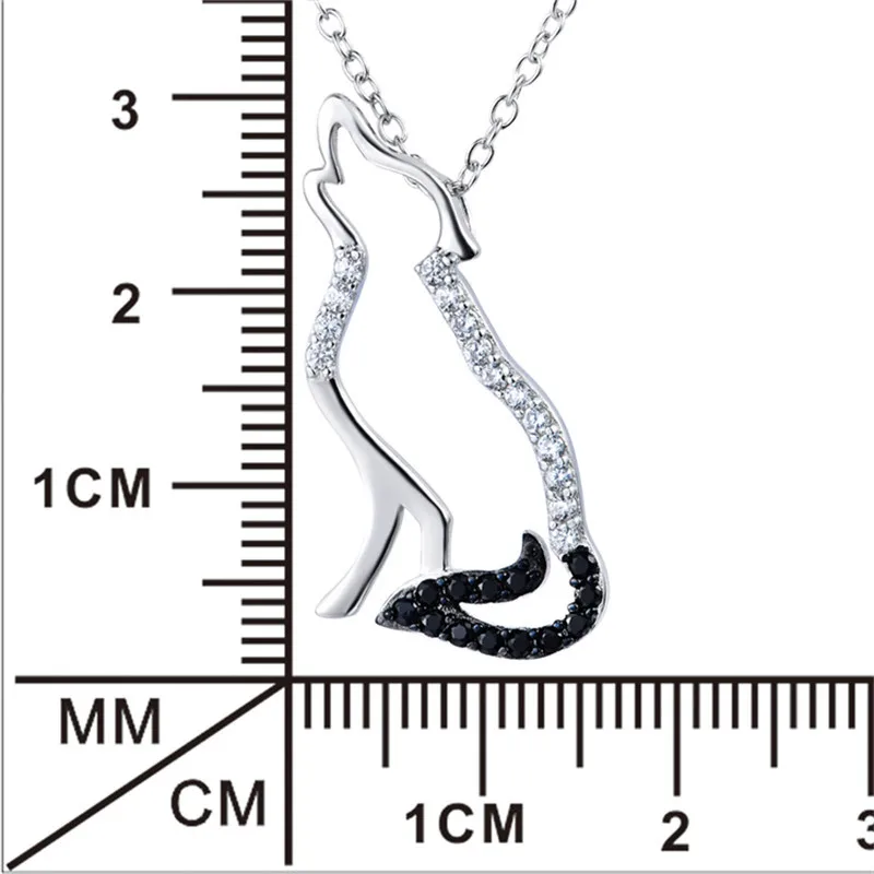 

BESTLYBUY Authentic 925 Sterling Silver Necklace Black White Cubic Zirconia Wolf Necklaces & Pendants Men and Women Jewelry