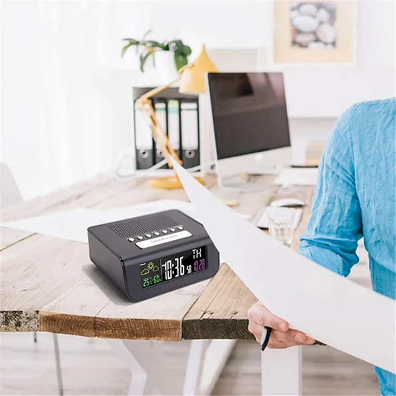 Цифровой будильник SmartSet беспроводной Прогноз погоды сна FM радио часы время 8