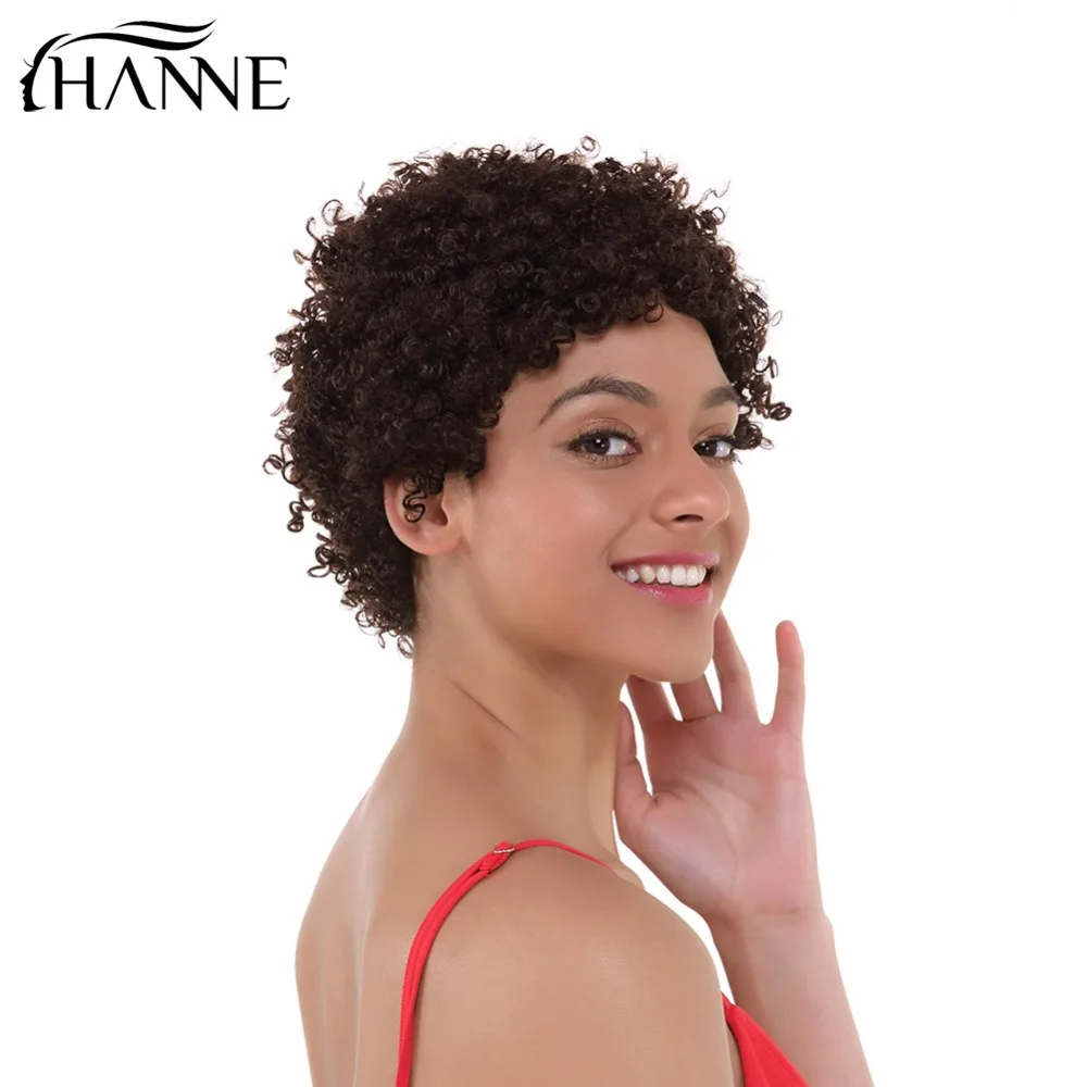 HANNE Hair короткие человеческие волосы парики бразильский афро кудрявый парик из натуральных волос для черных женщин парики Реми 2# цвет