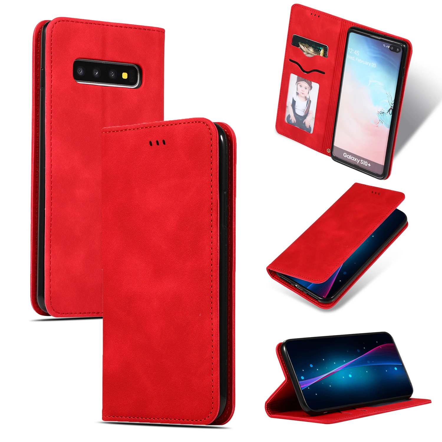 Red Роскошный защитный чехол-книжка из искусственной кожи чехол для samsung S10 S9 S8 Plus Note 10 9 8 S10e M10 A10 A20 A30 A40 A50 A70 A7 A8 A9 J4 J6 плюс крышка - Цвет: Red