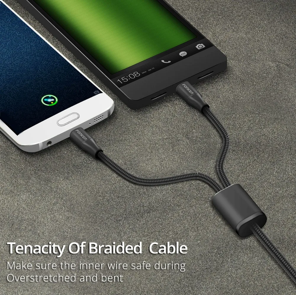 FONKEN 2 в 1 USB кабель Micro usb type C кабель для быстрой зарядки USB шнур зарядное устройство для телефона нейлоновый плетеный кабель для мобильного телефона Android