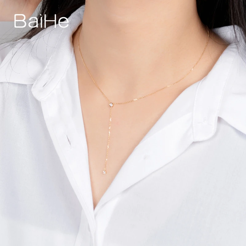 BAIHE однотонное 18K желтое золото 0.10ct H/SI натуральные бриллианты свадебные женские