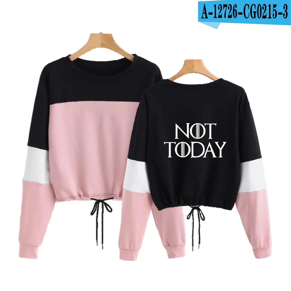 Pink Дропшиппинг, Arya Not Today, Игра престолов, круглый вырез, контрастный цвет, длинный рукав, веревочный свитер, женские кофты, укороченный топ - Цвет: Pink