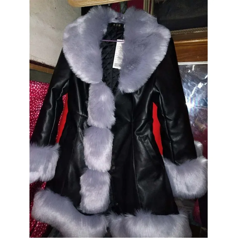 Женская зимняя шуба из искусственного меха женская утолщенная кожаная куртка