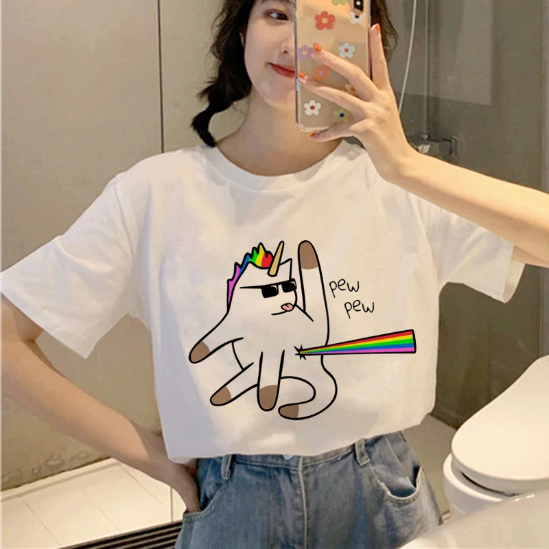 Футболка с единорогом Kawaii Женская Harajuku Ullzang забавная футболка героями