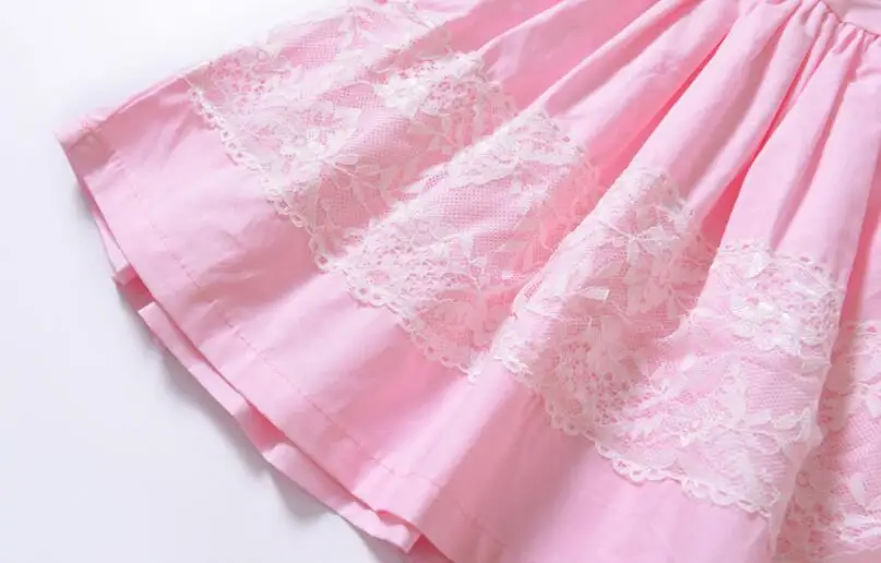 Retail 2019 Baby Girls Summer Fashion Cotton Lace Puff Sleeve Pink Dresses Princess Children Cute Dress | Детская одежда и обувь