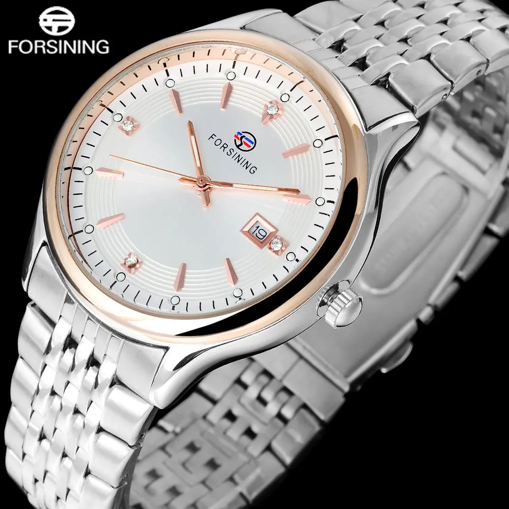 FORSINING Mens Quartz Watches Complete Calendar Auto Date Stainless Steel Strap Men Watch Mutli-color Relogio Masculino | Наручные часы
